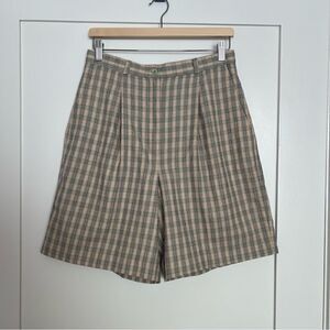 Vtg David Smith Womens Walking Shorts Size 10 Beige Plaid High Waist Made In USA